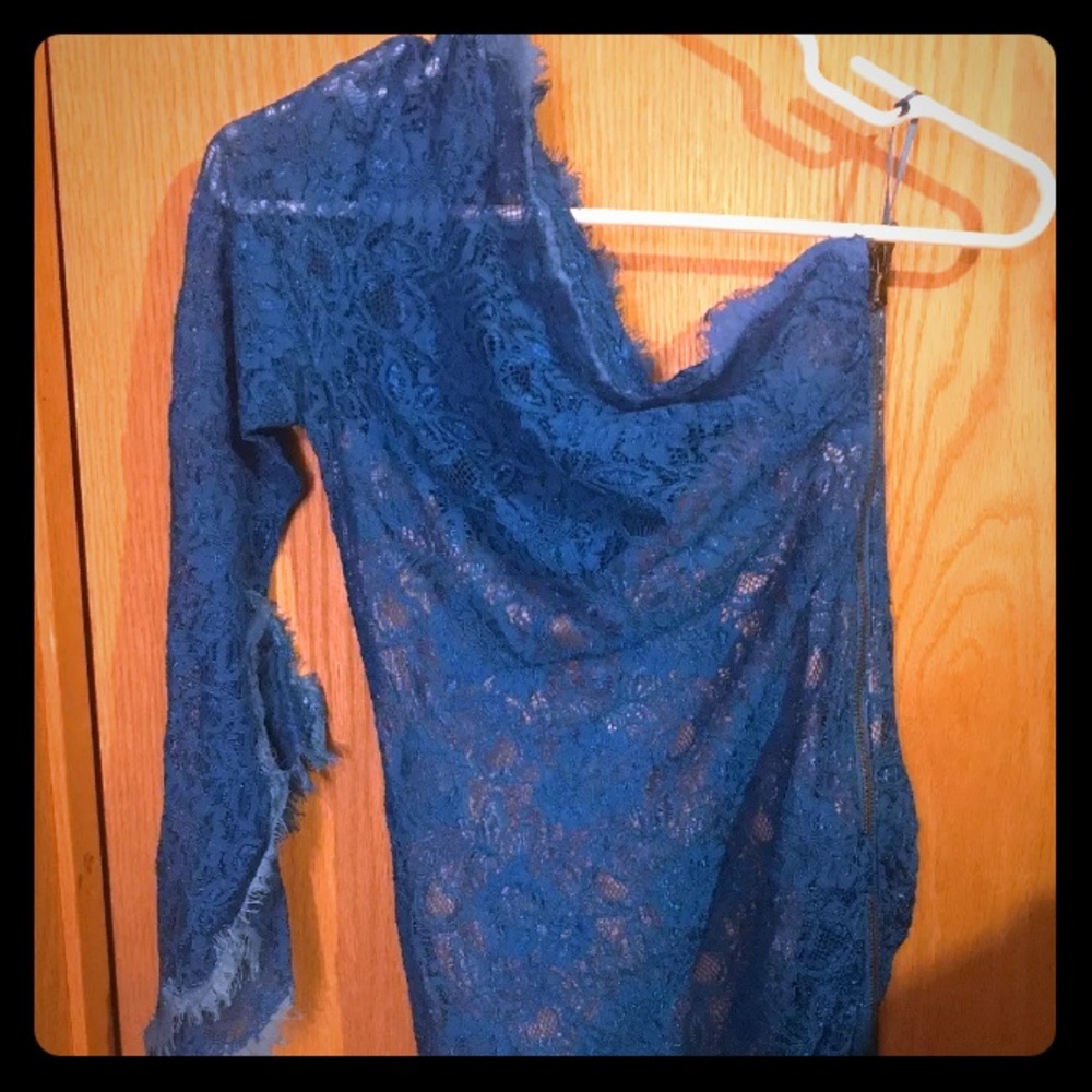 Blue Lace One Shoulder Dress